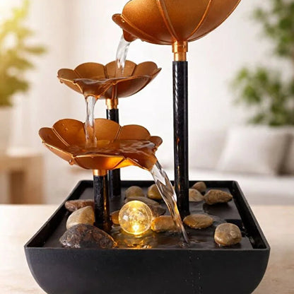 3 Katlı Lotus Çiçekli LED Işıklı Dekoratif Şelale Masaüstü Su Çeşmesi